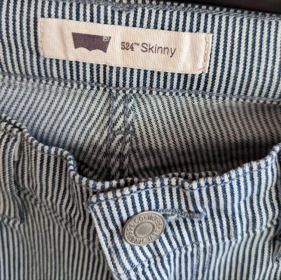 Levi's 524 Skinny Jeans, Like New, Blue Pin Stripe Denim Size 7/28 - Picture 2 of 5